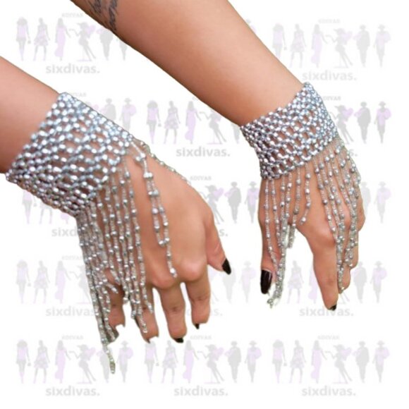 Wrist Bracelet Silver Arm Cuff Stretchy Wrist Bracelet- Belly Dance or Parties - Picture 5 of 8